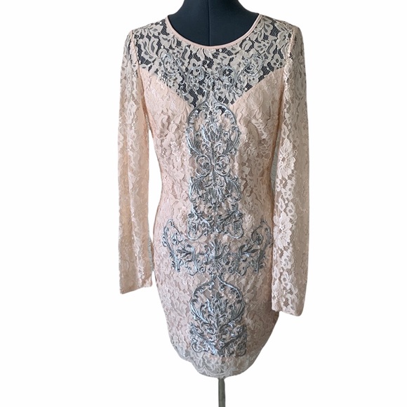 bebe Dresses & Skirts - Bebe Lace Long Sleeve Peach Dress
